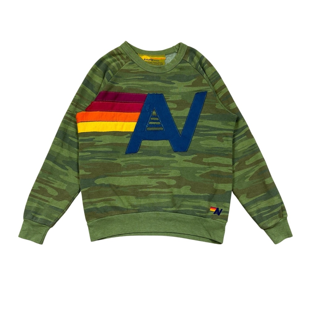Aviator Nation Logo Stitch Relaxed Crew Sweatshirt Camo Size Unisex Large